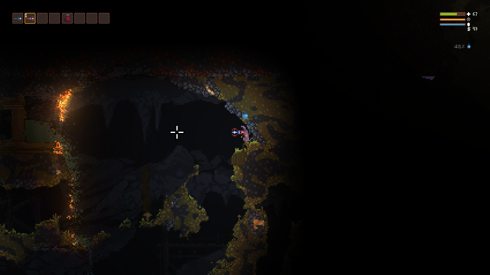 I started a fire that destroyed this wall, which let the water particles out.